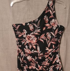 White House Black Market Floral One Shoulder Blouse  Size MP